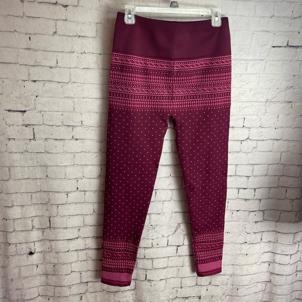 Fabletics maroon and pink sweater print leggings